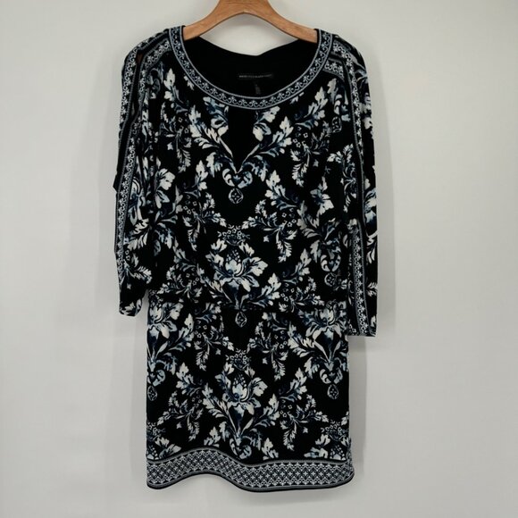 White House Black Market blue Floral Print Dress womens size large open sleeve - Picture 7 of 11